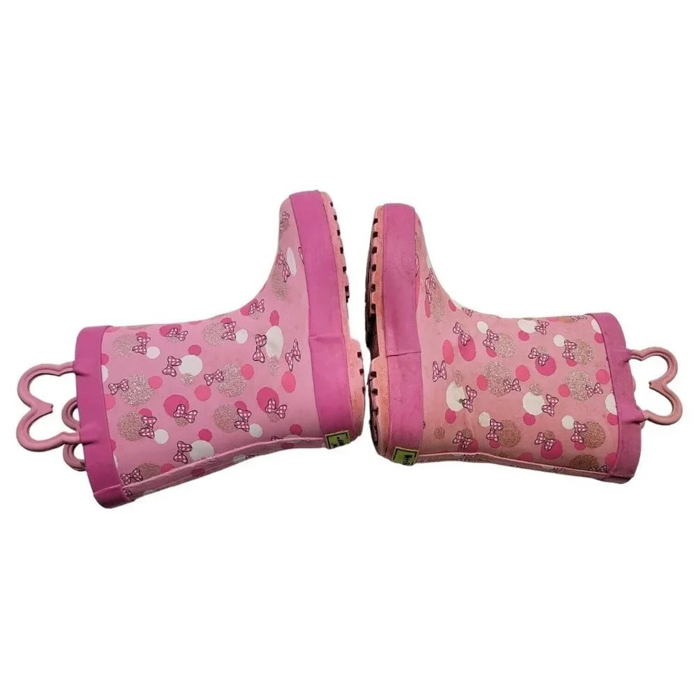 Western Chief Minnie Mouse Boots Girls Sz 9/10 fur lined rain Pink